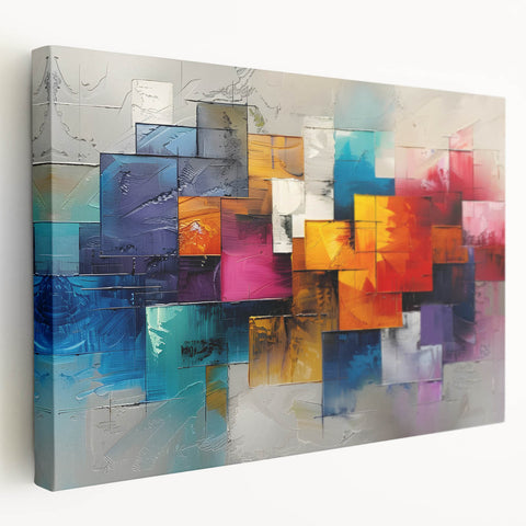 Vibrant Brutalist Wall Art | Colorful Abstract Geometric Industrial Canvas