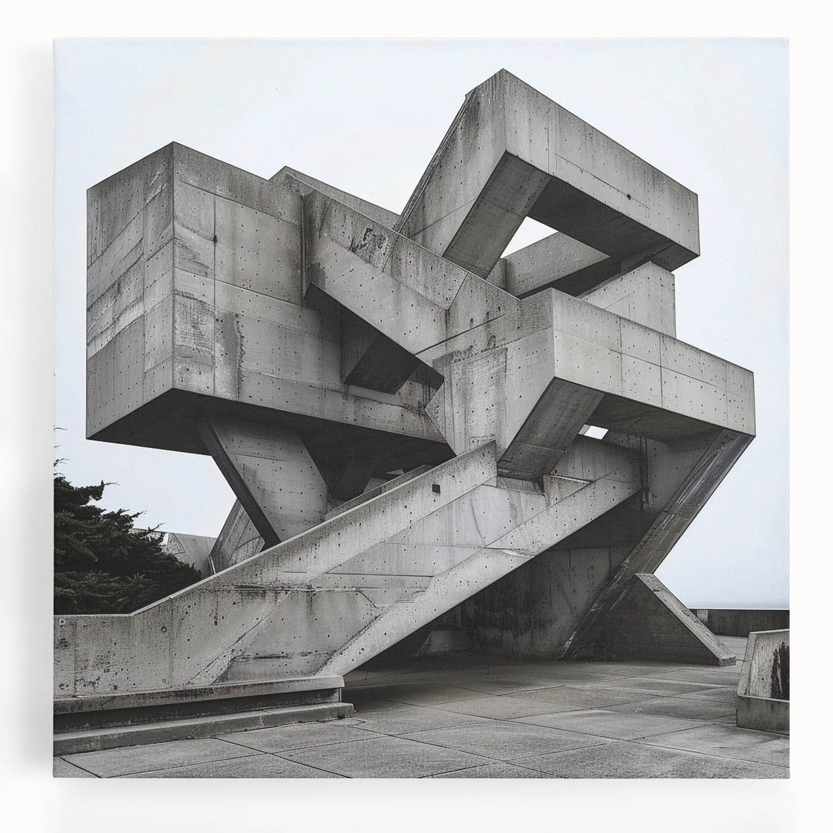 Brutalist Wall Art | Geometric Concrete Structure | Industrial Design Print