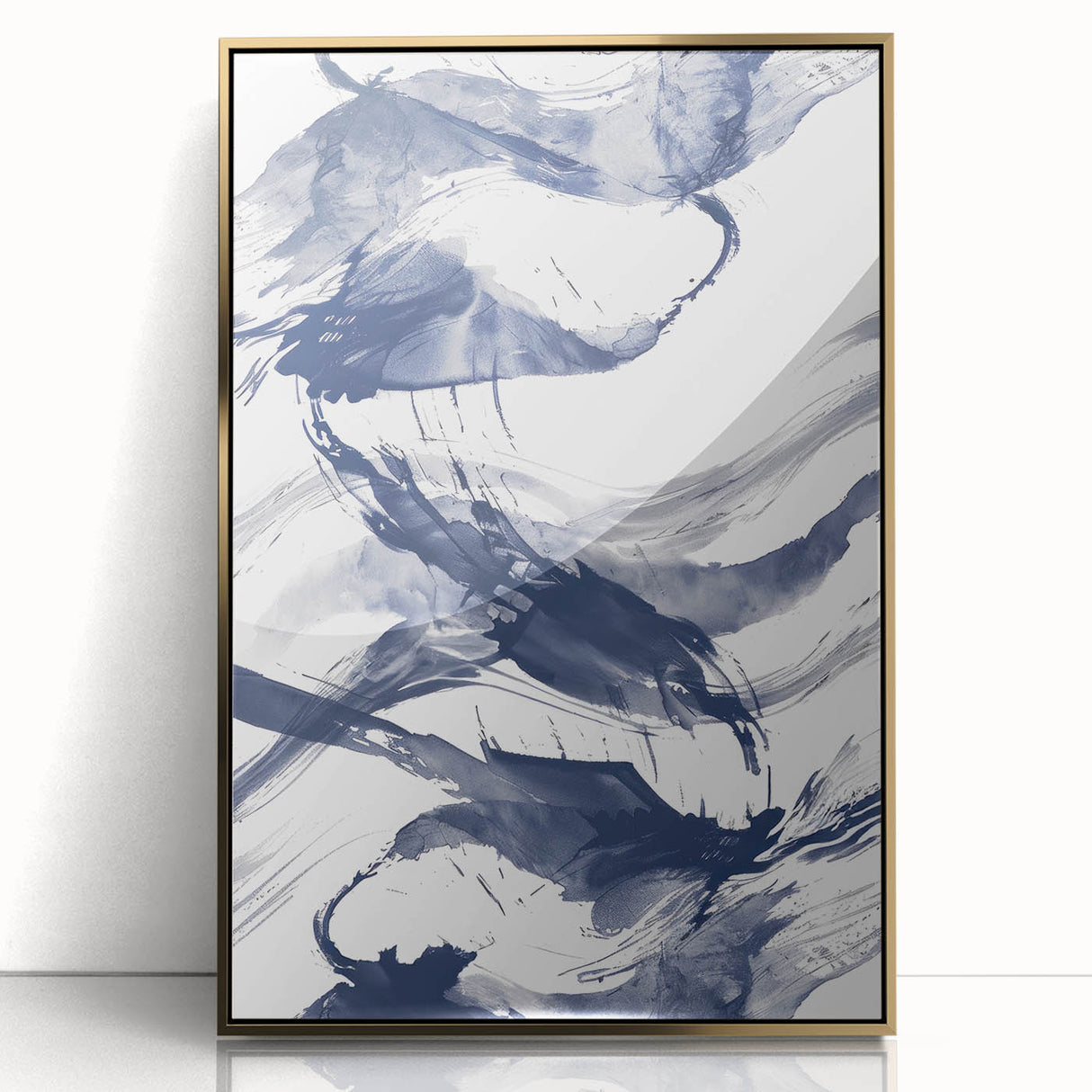 Abstract Navy Blue Coastal Wall Art - Ocean-Inspired Nautical Decor Print