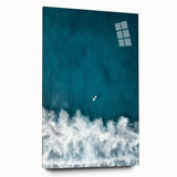 Surfer Aerial View Coastal Wall Art - Ocean Waves Nautical Decor Print