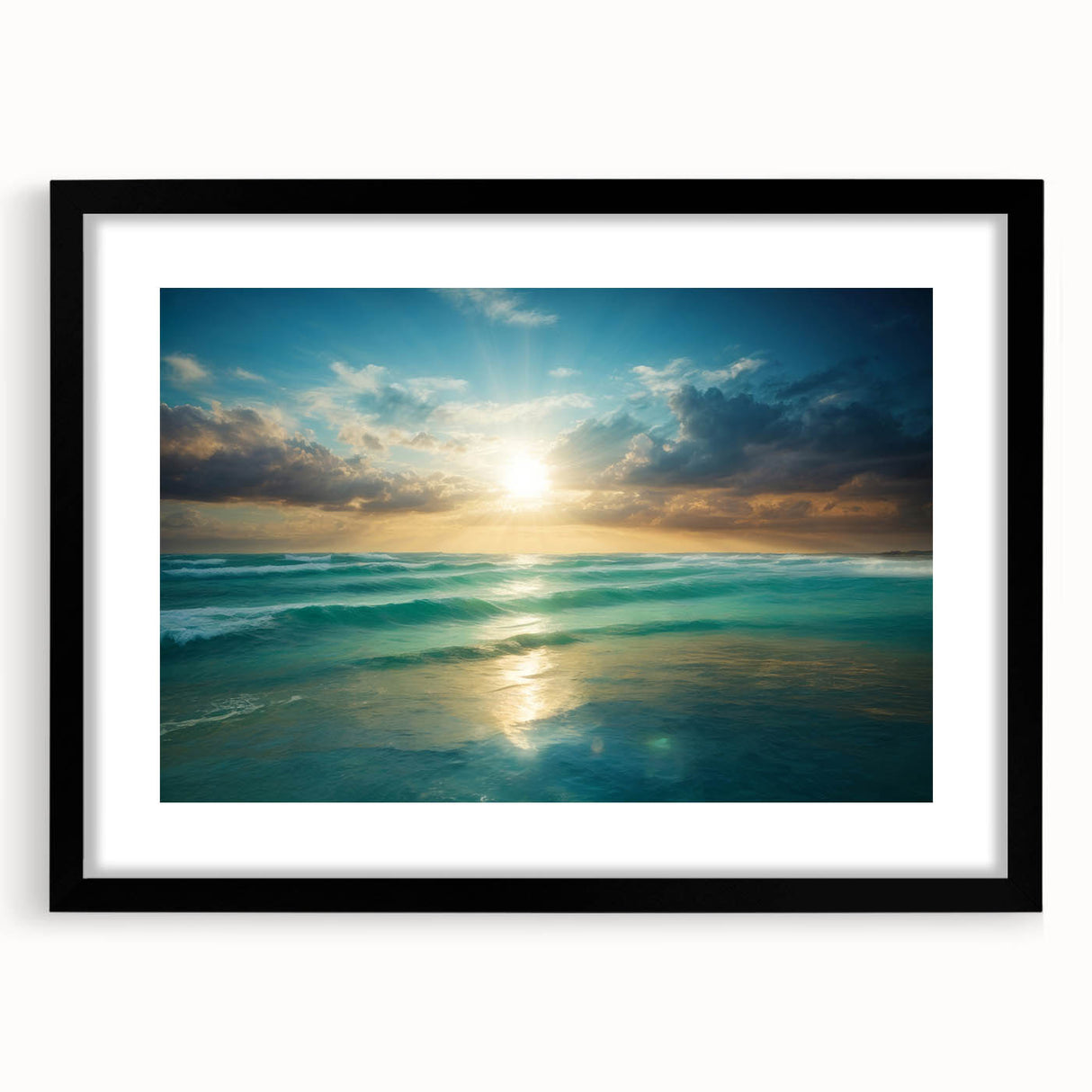 Beach-Themed Art – Sunlit Ocean Waves Coastal Wall Art for Nautical Décor