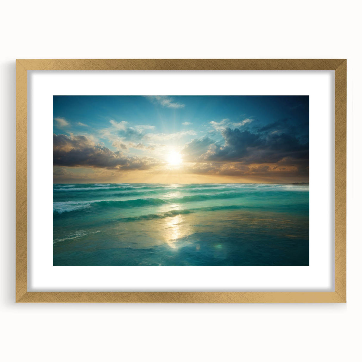 Beach-Themed Art – Sunlit Ocean Waves Coastal Wall Art for Nautical Décor