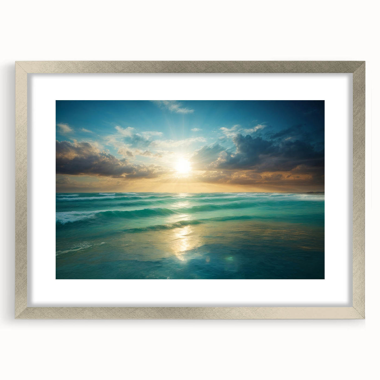 Beach-Themed Art – Sunlit Ocean Waves Coastal Wall Art for Nautical Décor