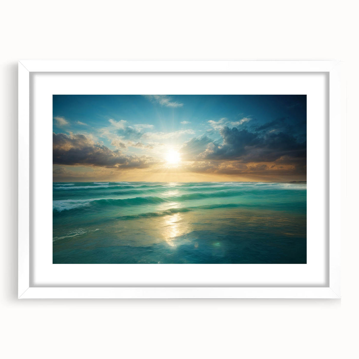 Beach-Themed Art – Sunlit Ocean Waves Coastal Wall Art for Nautical Décor
