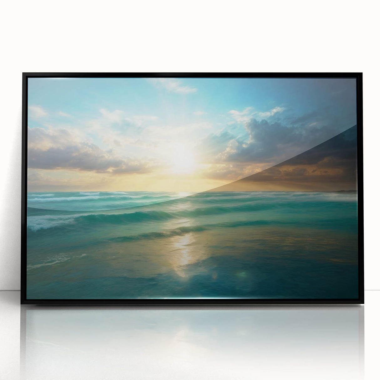 Beach-Themed Art – Sunlit Ocean Waves Coastal Wall Art for Nautical Décor
