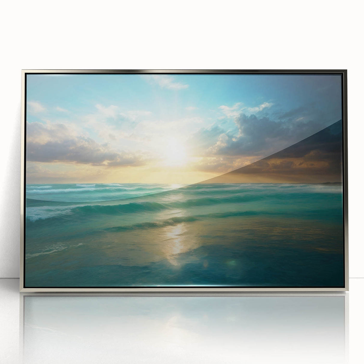 Beach-Themed Art – Sunlit Ocean Waves Coastal Wall Art for Nautical Décor