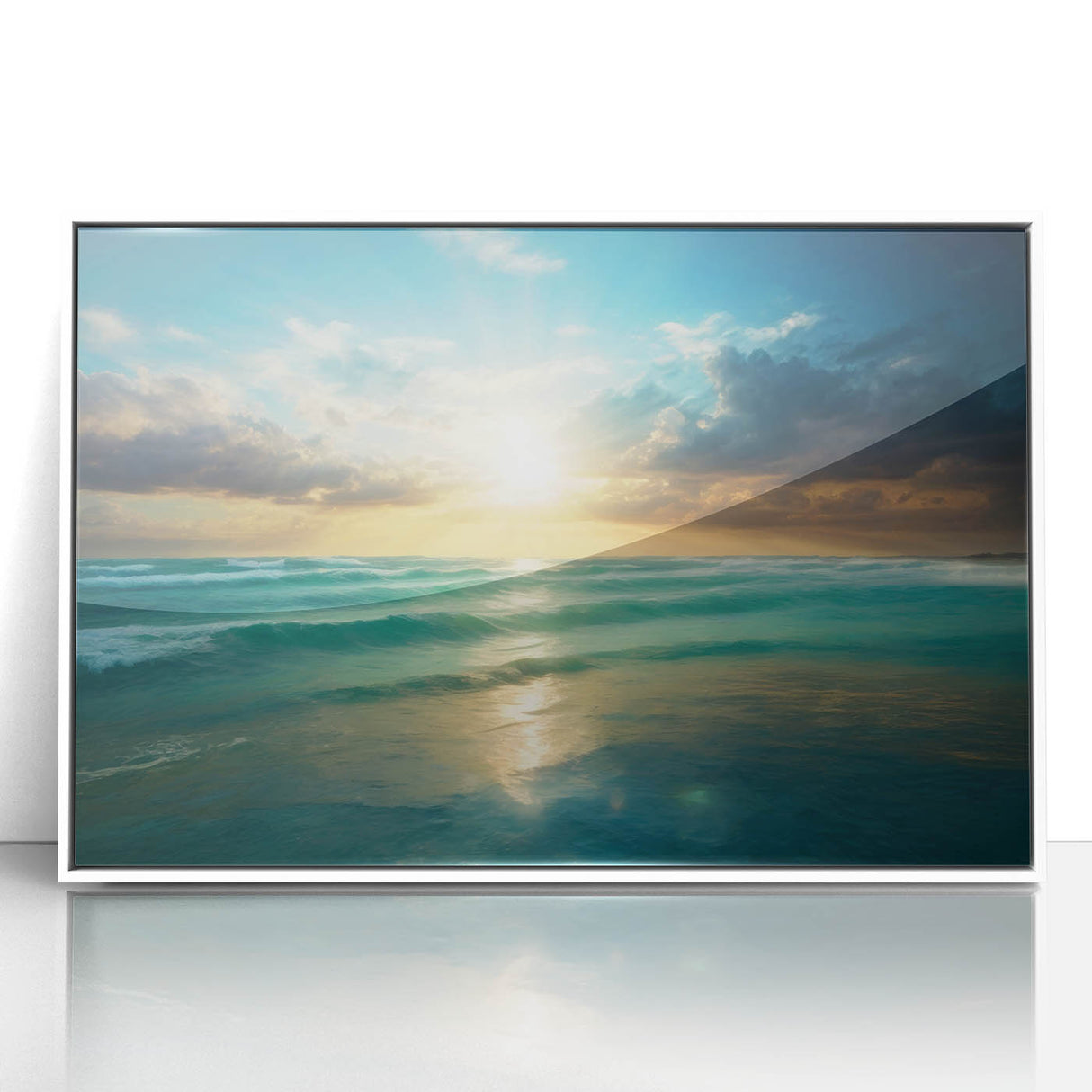 Beach-Themed Art – Sunlit Ocean Waves Coastal Wall Art for Nautical Décor