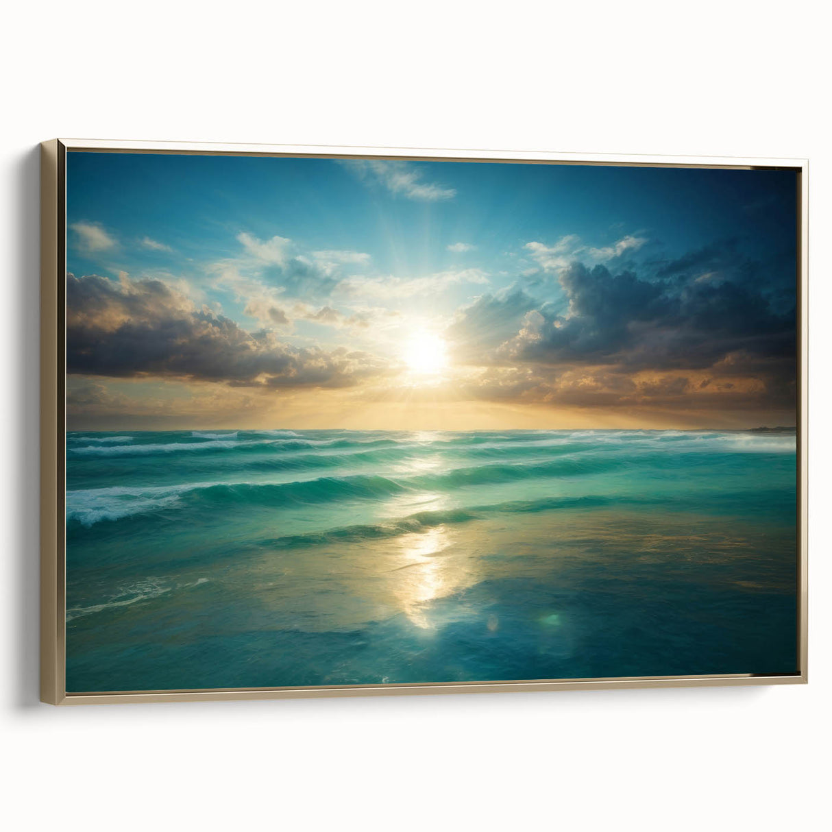Beach-Themed Art – Sunlit Ocean Waves Coastal Wall Art for Nautical Décor
