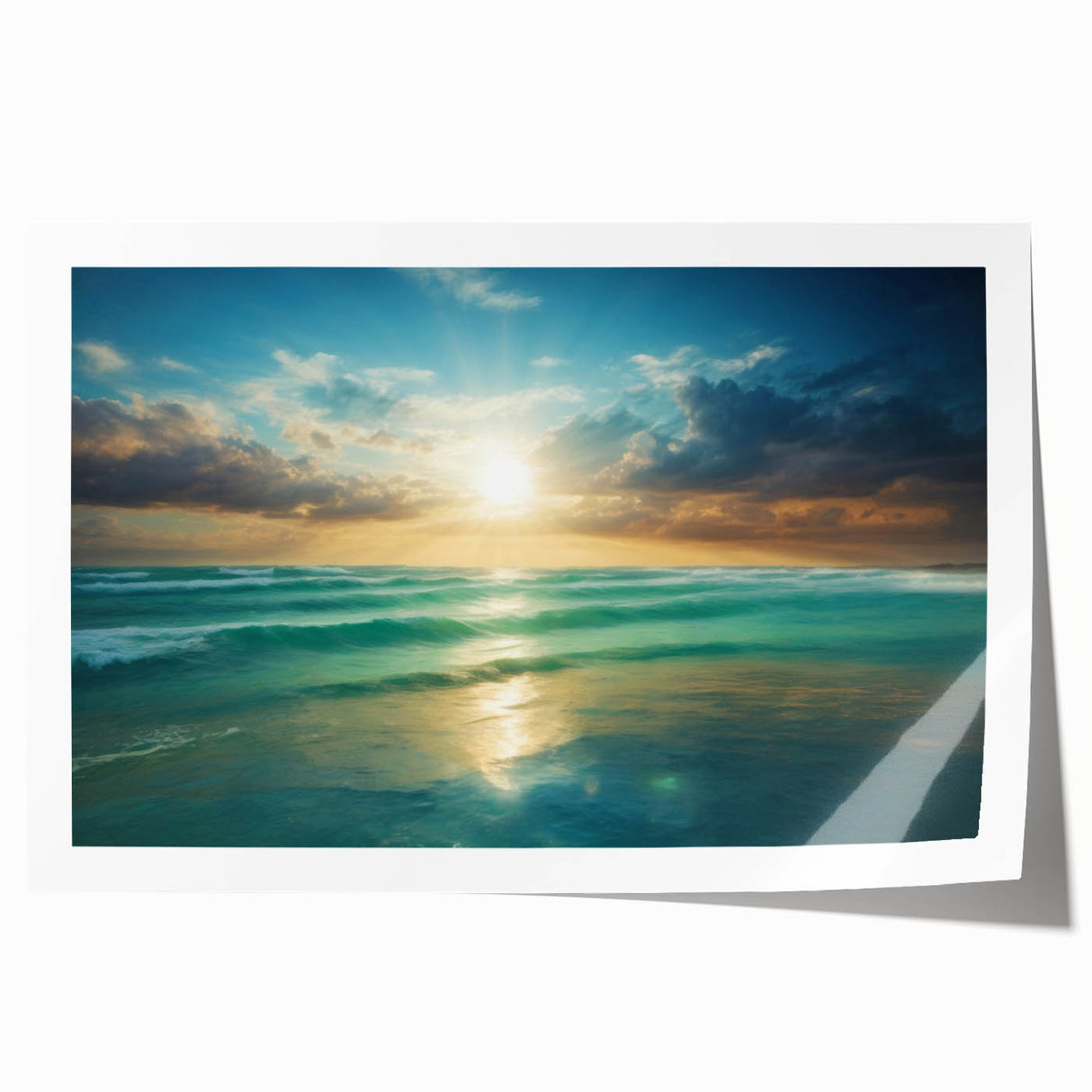 Beach-Themed Art – Sunlit Ocean Waves Coastal Wall Art for Nautical Décor