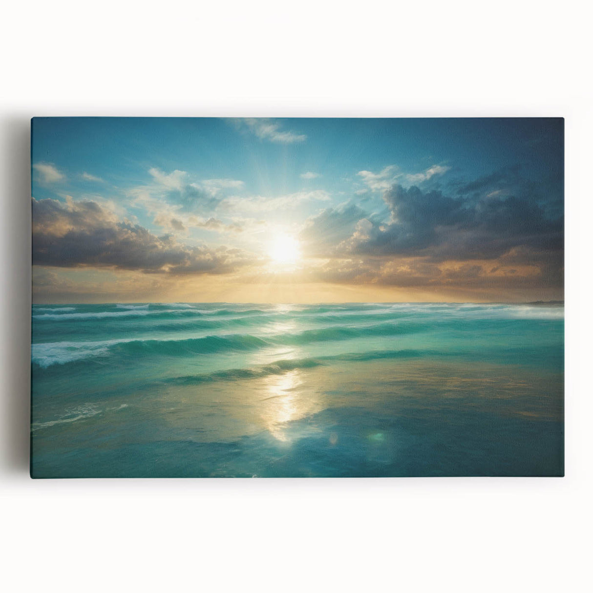 Beach-Themed Art – Sunlit Ocean Waves Coastal Wall Art for Nautical Décor