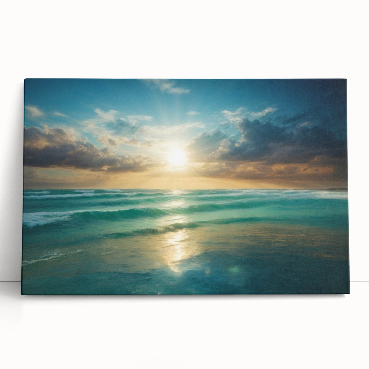Beach-Themed Art – Sunlit Ocean Waves Coastal Wall Art for Nautical Décor