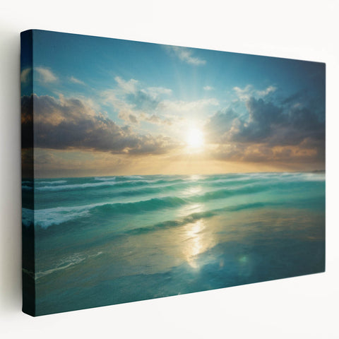 Beach-Themed Art – Sunlit Ocean Waves Coastal Wall Art for Nautical Décor