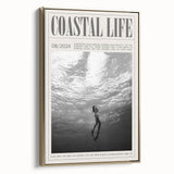 Monochrome Underwater Diver Coastal Wall Art - Magazine Style Print