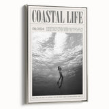 Monochrome Underwater Diver Coastal Wall Art - Magazine Style Print