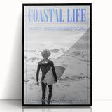 Black and White Surfer Coastal Wall Art - Magazine Style Ocean Print