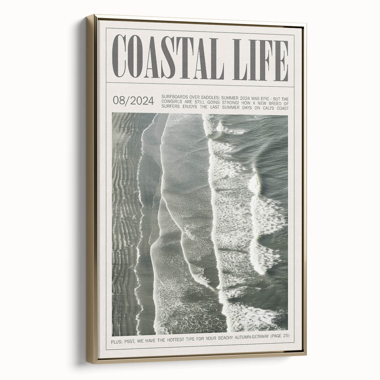 Magazine Style Coastal Waves Wall Art - Vintage Aerial Ocean Print