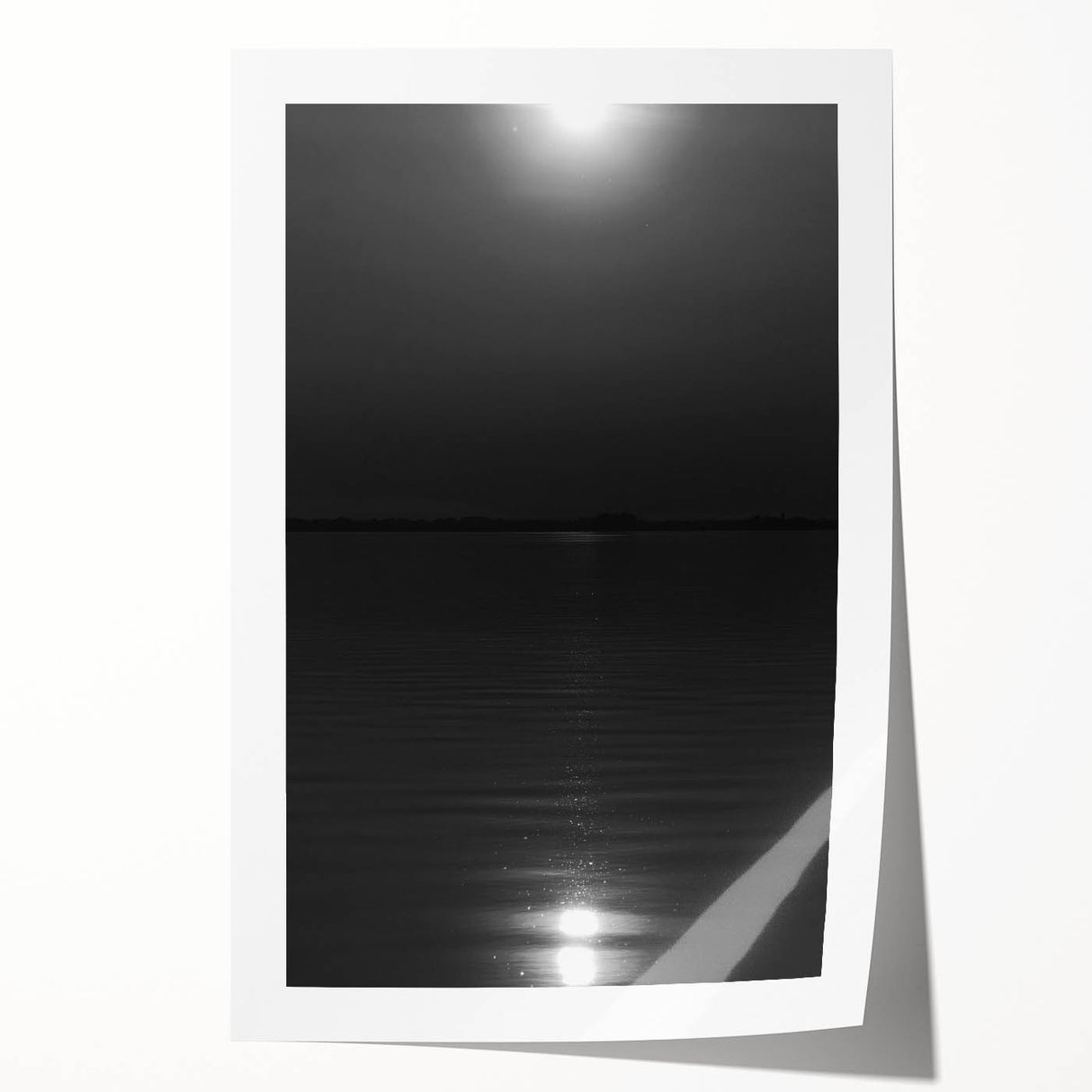 Coastal Wall Art - Moonlight Reflection on Water Black and White Print