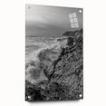 Coastal Wall Art - Black and White Ocean Waves on Rocky Shoreline Print