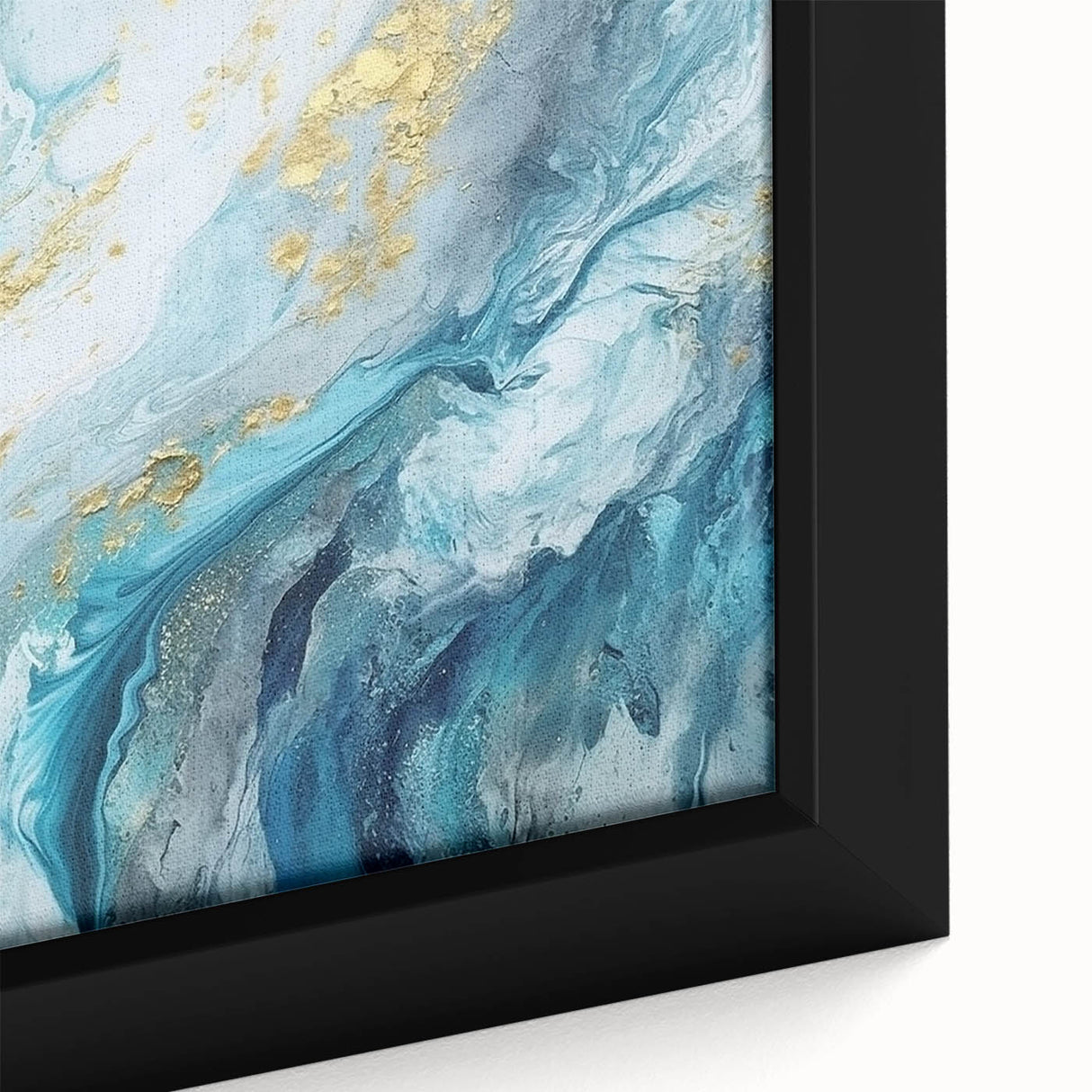 Abstract Coastal Wall Art – Ocean Blues and Gold Accents Beach Print
