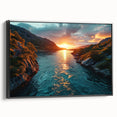 Sunset River Valley Wall Art – Vibrant Coastal Landscape Nature Print