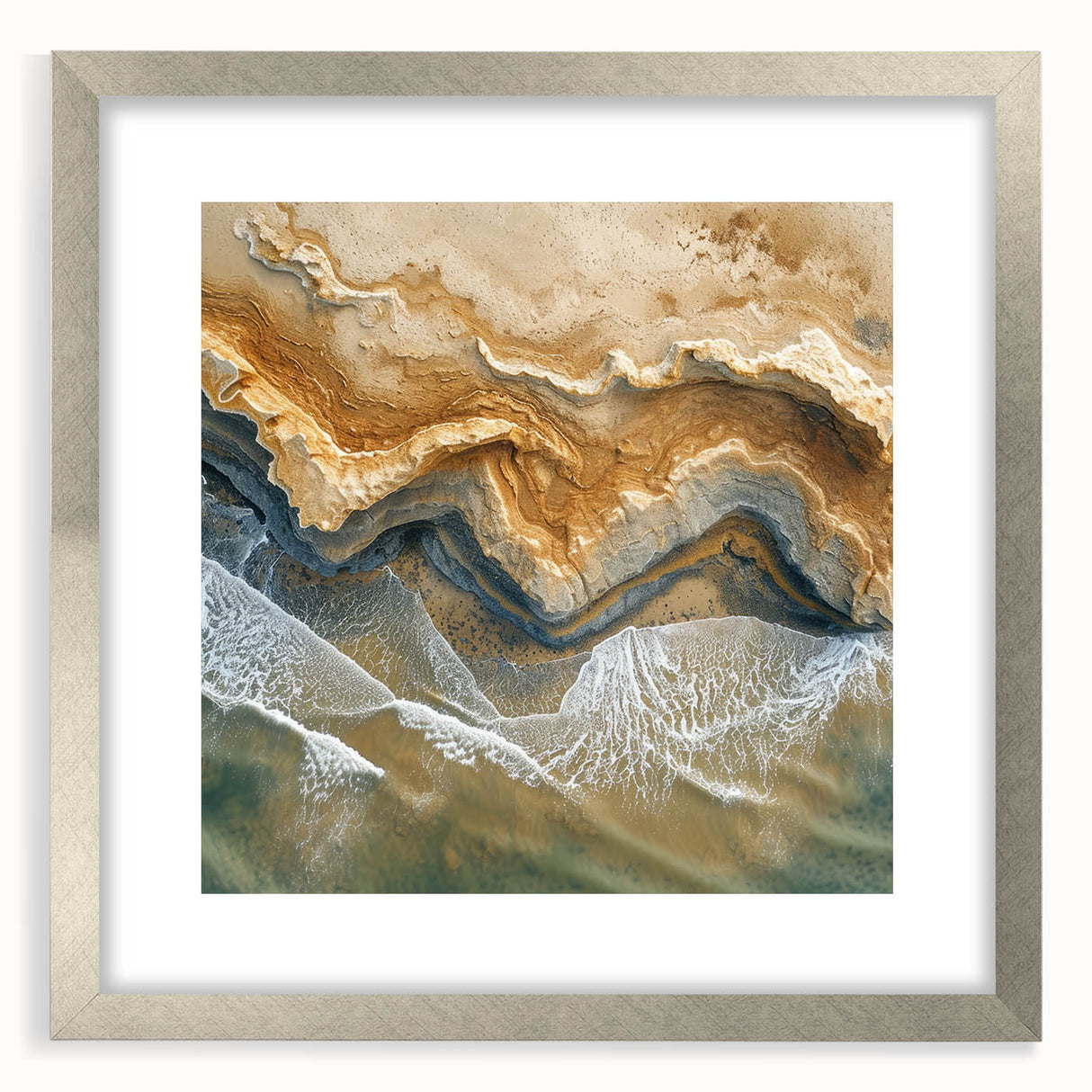Coastal Wall Art – Aerial Beach Ocean Texture Art Print for Nautical Décor