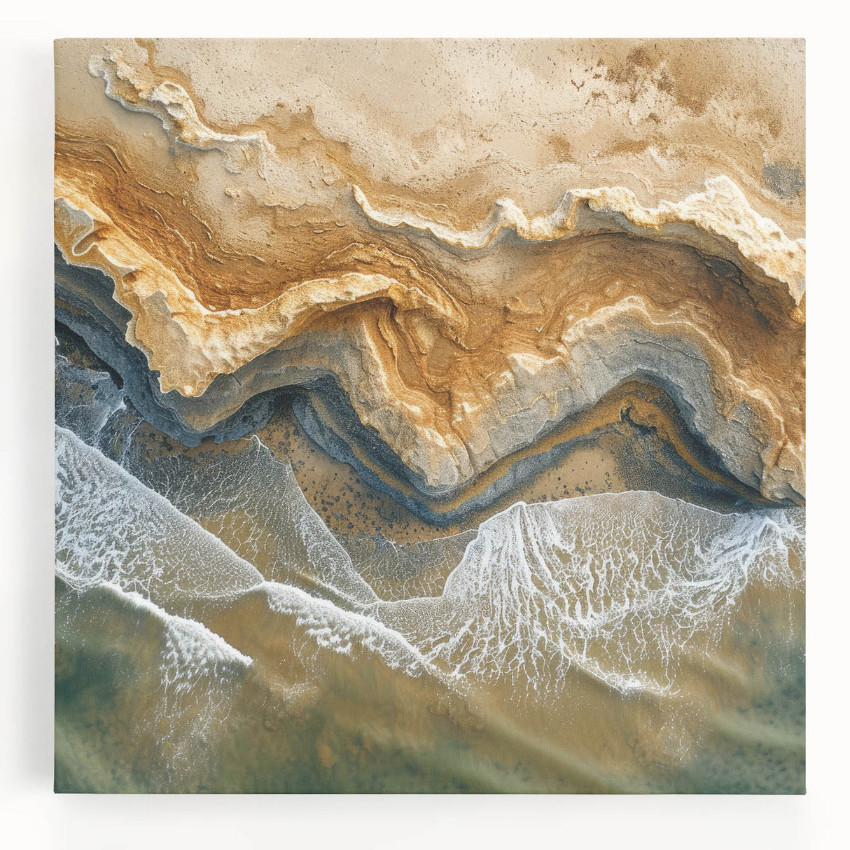 Coastal Wall Art – Aerial Beach Ocean Texture Art Print for Nautical Décor