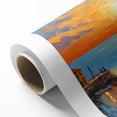 Sunset Coastal Town Wall Art – Vibrant Mediterranean Seaside Print