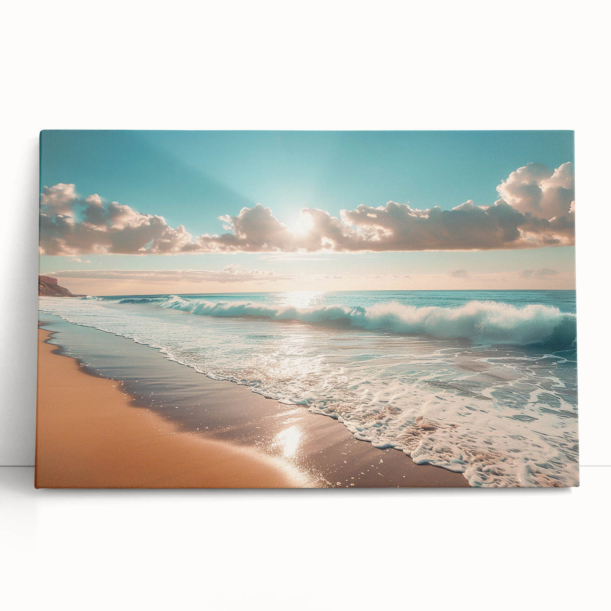 Coastal Wall Art: Vibrant Sunlit Ocean Waves Beach-Themed Canvas