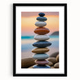 Coastal Wall Art - Colorful Stacked Stones at Sunset Beach-Themed Print