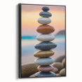 Coastal Wall Art - Colorful Stacked Stones at Sunset Beach-Themed Print