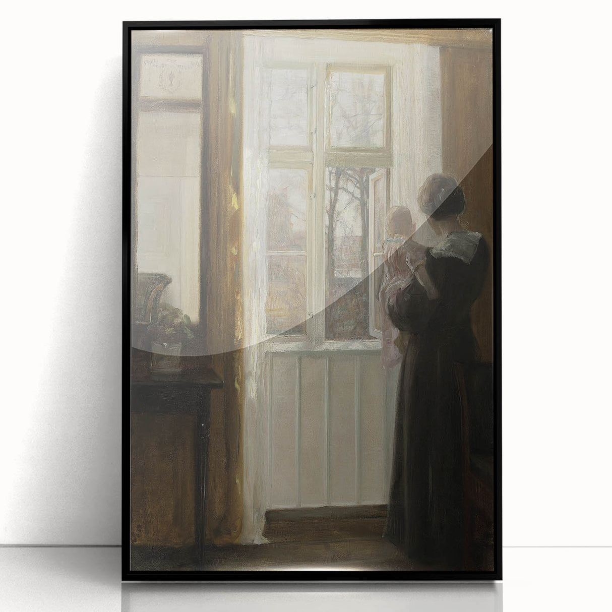 Woman with Child by Window – Dark Academia Wall Art, Vintage Gothic Prints