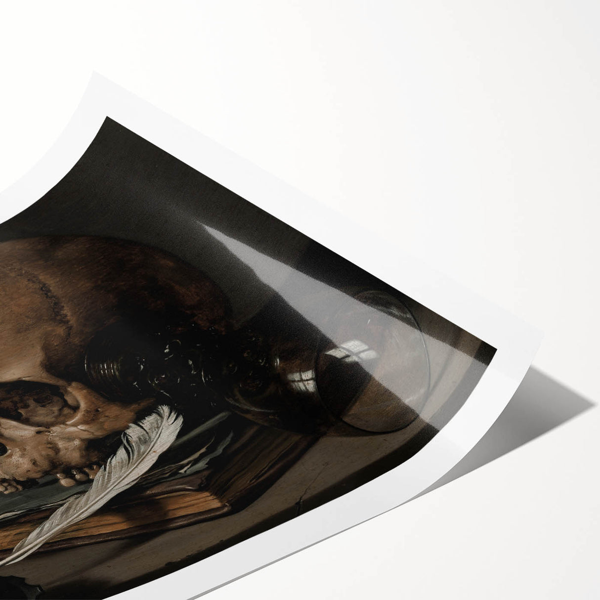 Dark Academia Wall Art – Skull, Quill, and Book Still Life in Gothic Style