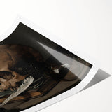 Dark Academia Wall Art – Skull, Quill, and Book Still Life in Gothic Style