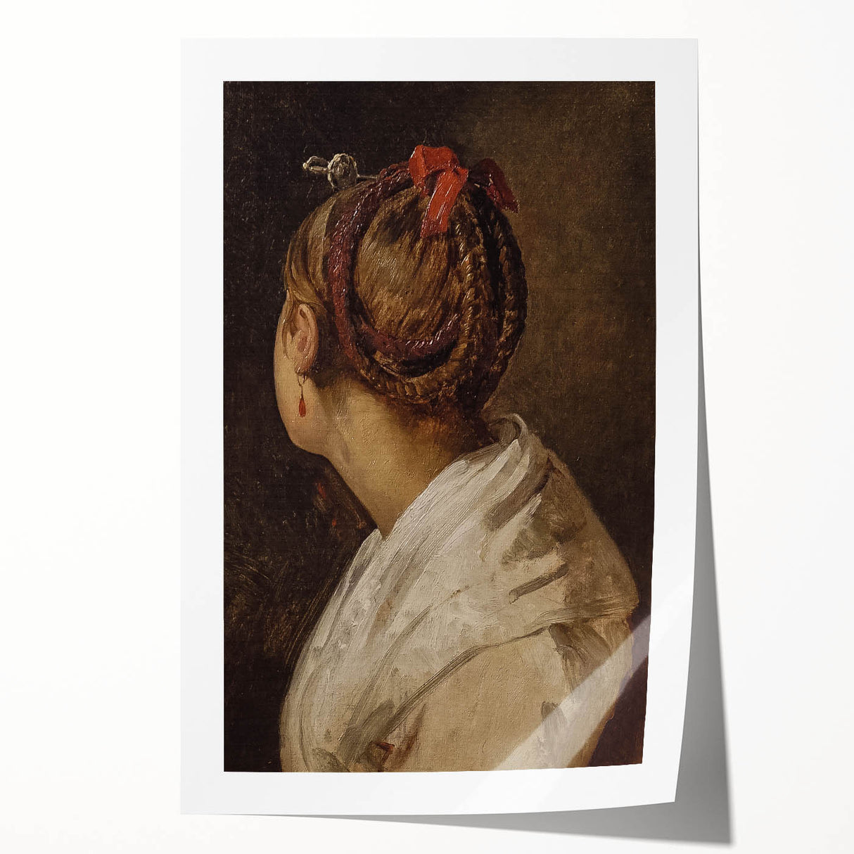 Dark Academia Wall Art: Portrait of Woman with Red Ribbon, Gothic Print