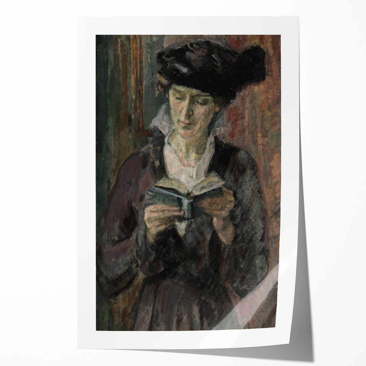Dark Academia Wall Art: Woman Reading in Shadows, Vintage Gothic Print
