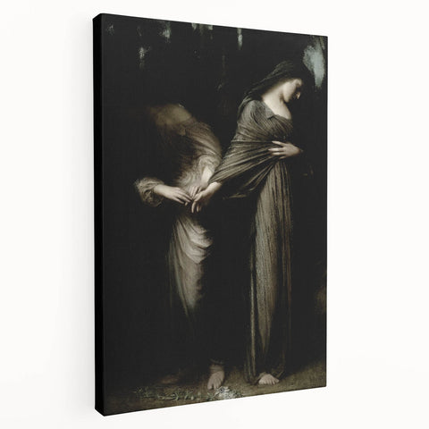 Dark Academia Wall Art: Two Women in Shadows, Vintage Gothic Print