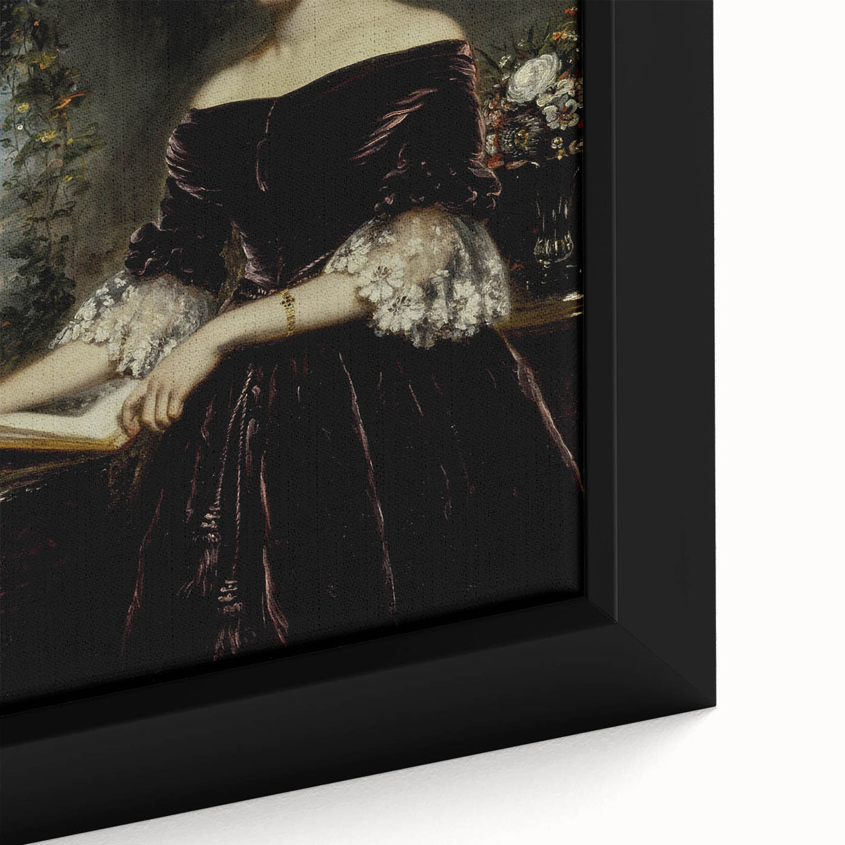 Woman with Book in Dark Dress – Dark Academia Wall Art, Gothic Portraits