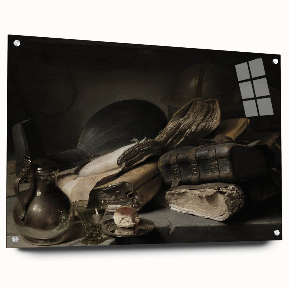 Dark Academia Wall Art – Still Life with Books, Helmet, and Jug
