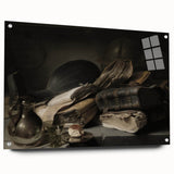 Dark Academia Wall Art – Still Life with Books, Helmet, and Jug