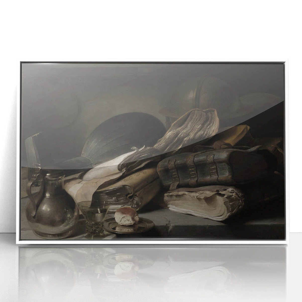 Dark Academia Wall Art – Still Life with Books, Helmet, and Jug