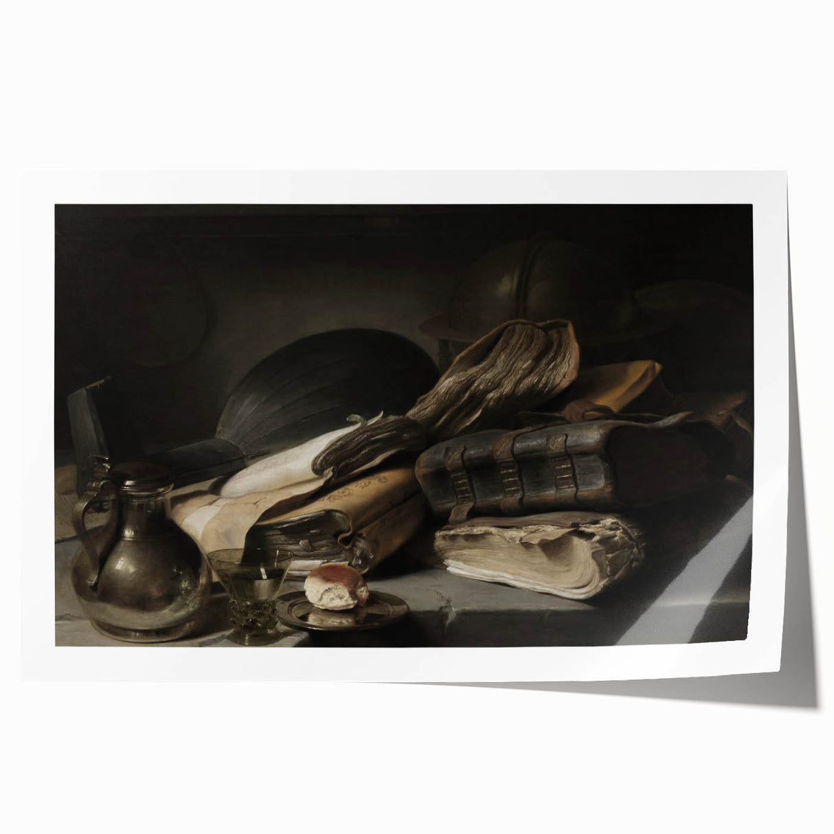 Dark Academia Wall Art – Still Life with Books, Helmet, and Jug