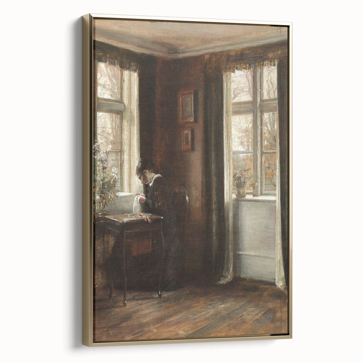 Dark Academia Wall Art - Vintage Gothic Scene of Woman in Quiet Reflection