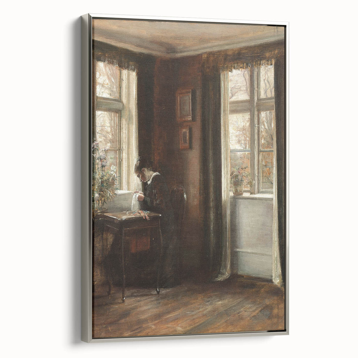 Dark Academia Wall Art - Vintage Gothic Scene of Woman in Quiet Reflection