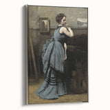 Woman in Blue Victorian Dress – Dark Academia Wall Art, Thoughtful Elegance