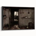 Dark Academia Wall Art – Rustic Interior with Shadowy Kitchen Scene