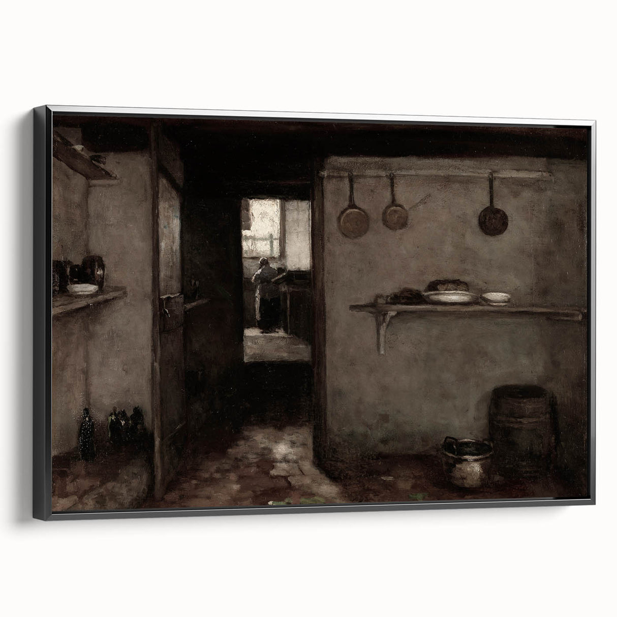 Dark Academia Wall Art – Rustic Interior with Shadowy Kitchen Scene