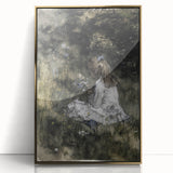 Dark Academia Wall Art - Thoughtful Girl with Flowers for Moody Decor