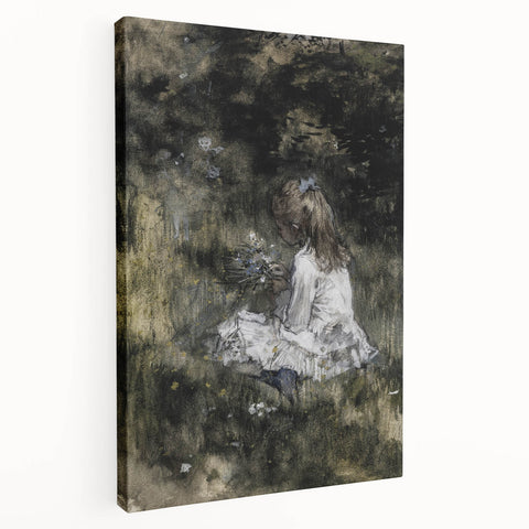 Dark Academia Wall Art - Thoughtful Girl with Flowers for Moody Decor