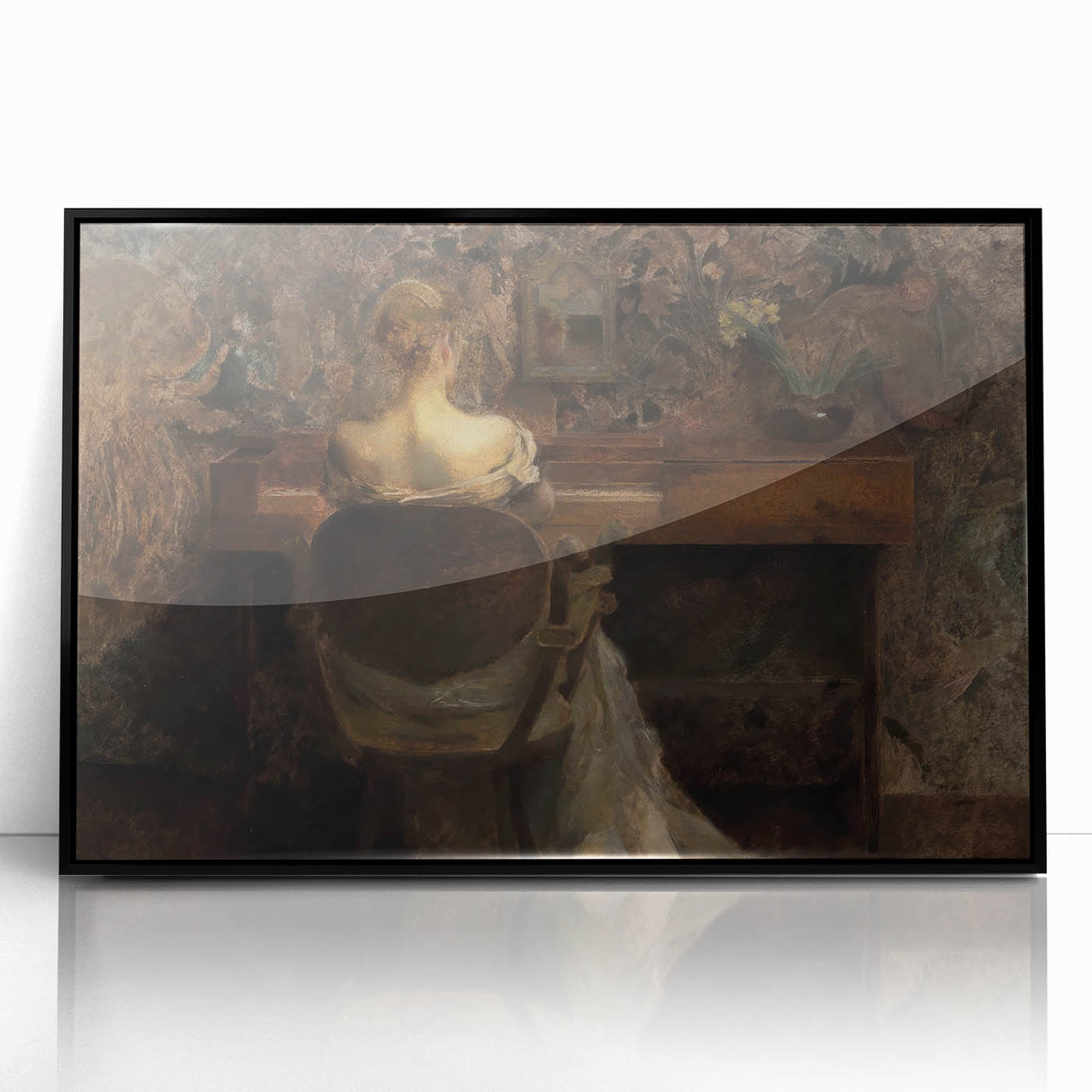 Figure at Desk in Dim Room – Dark Academia Wall Art, Vintage Gothic Prints