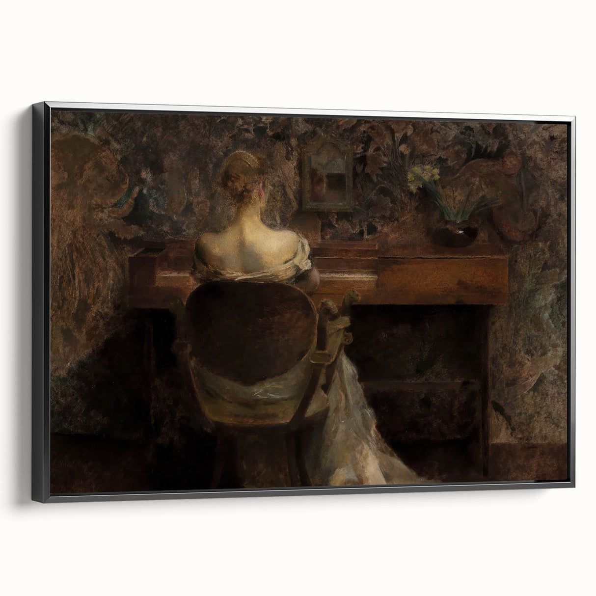 Figure at Desk in Dim Room – Dark Academia Wall Art, Vintage Gothic Prints